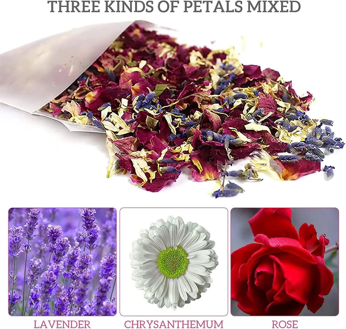 A mix of dried lavender, chrysanthemum, and rose petals for weddings and celebrations.