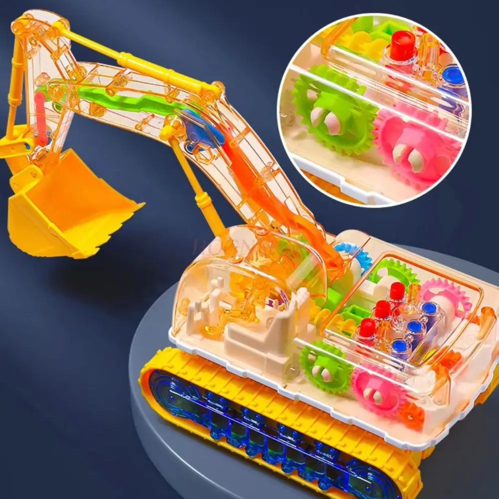 Transparent Gear Excavator Toy with LED Lights & Music