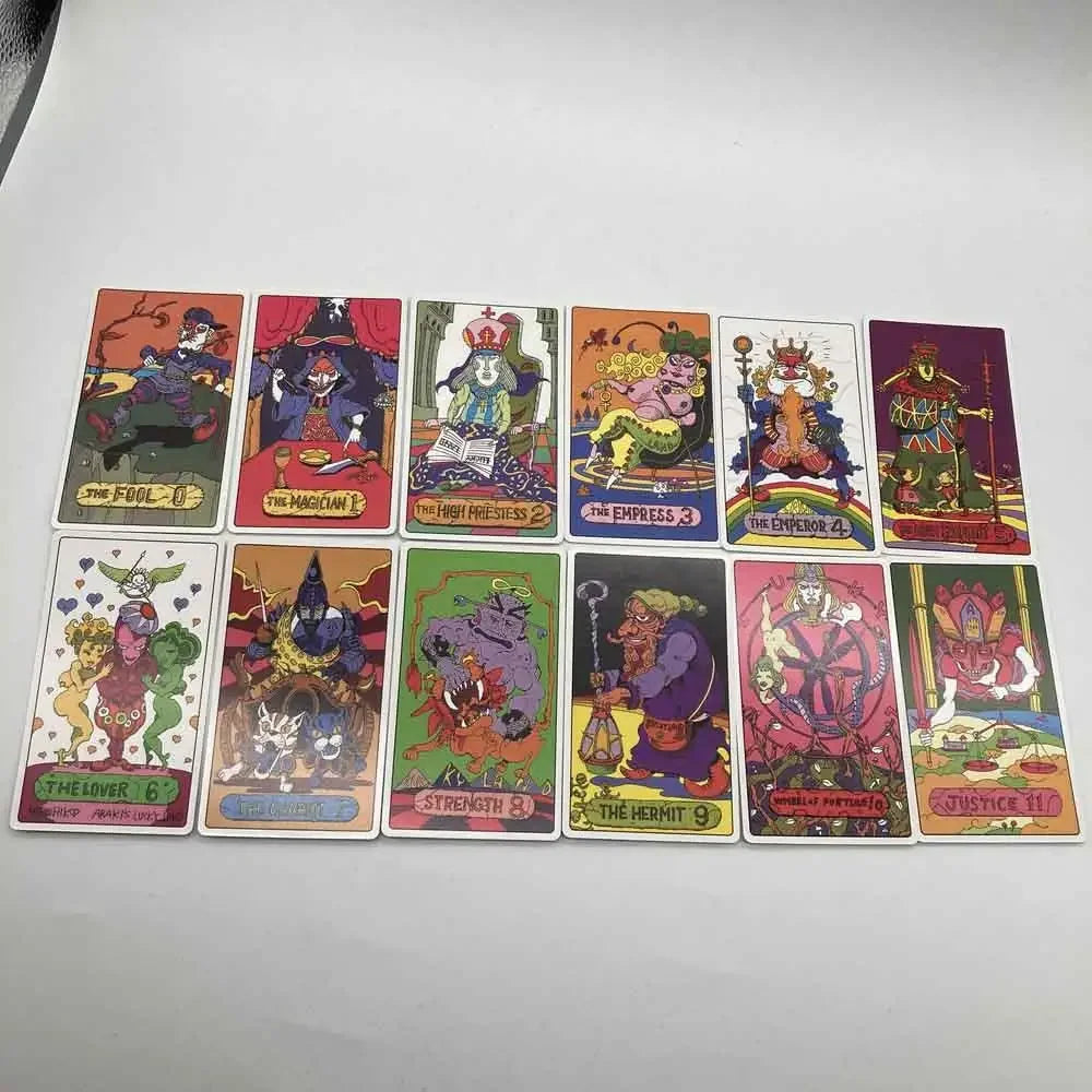 A collection of JoJo-inspired tarot cards featuring various figures and themes for divination and play.