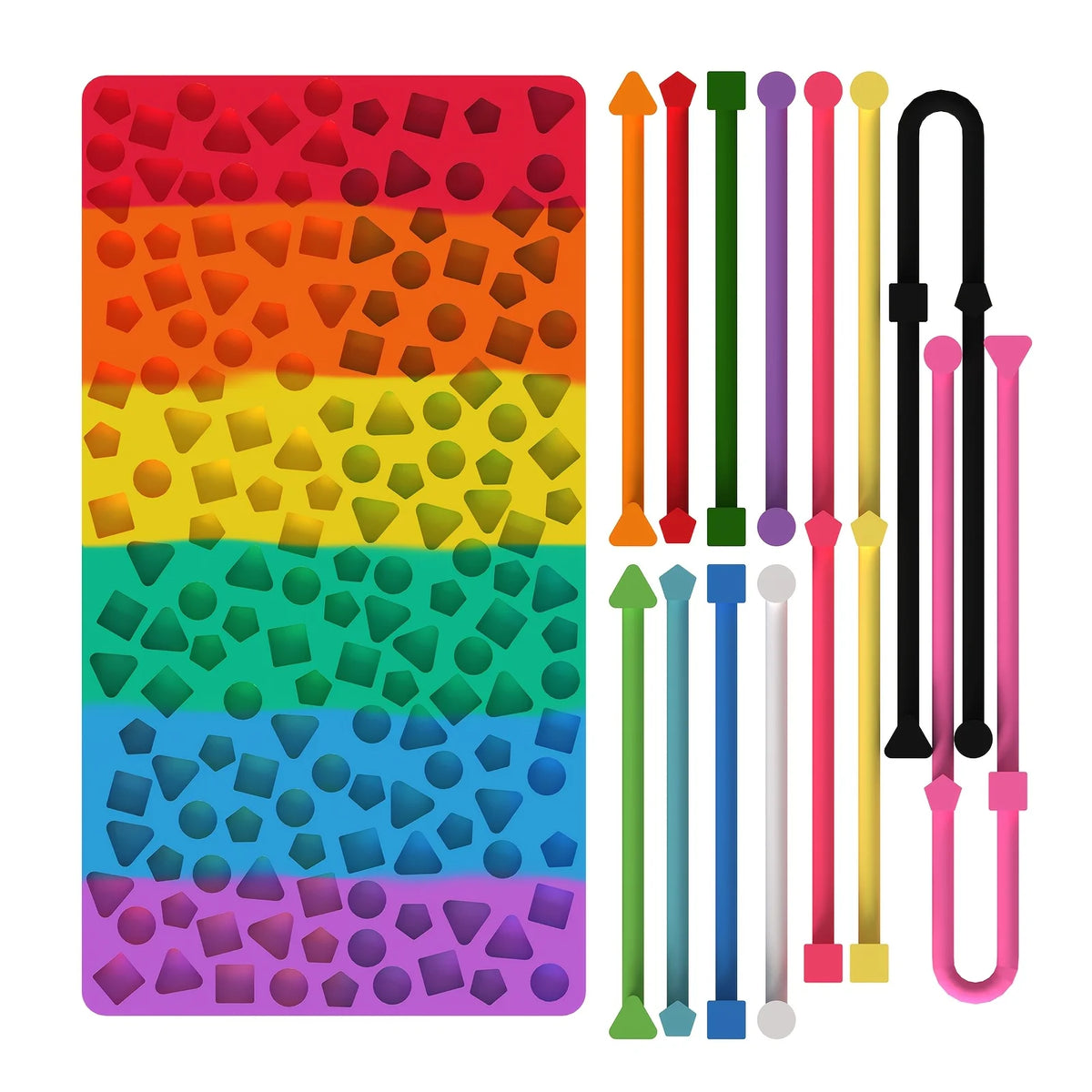 Silicone Sensory Activity Board with Geometric Shape Strips and Storage Bag