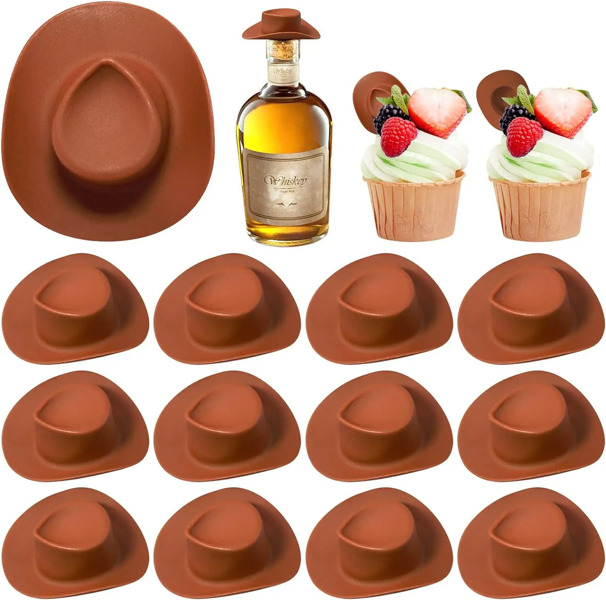 Mini Plastic Cowboy Hats for Party Favors and Cake Toppers