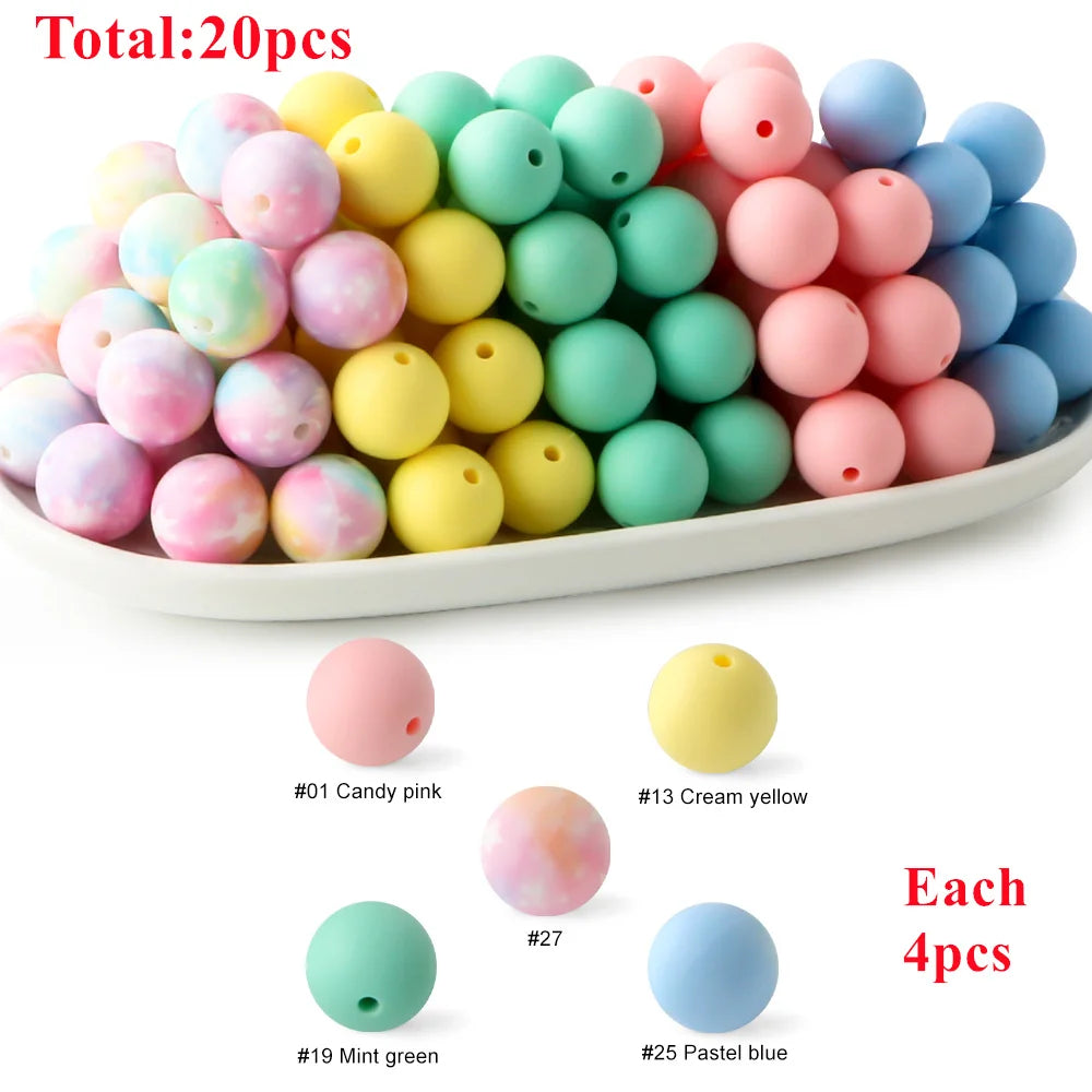 15mm Printed Silicone Beads Value Pack – 20 Pieces for DIY Jewelry & Crafts