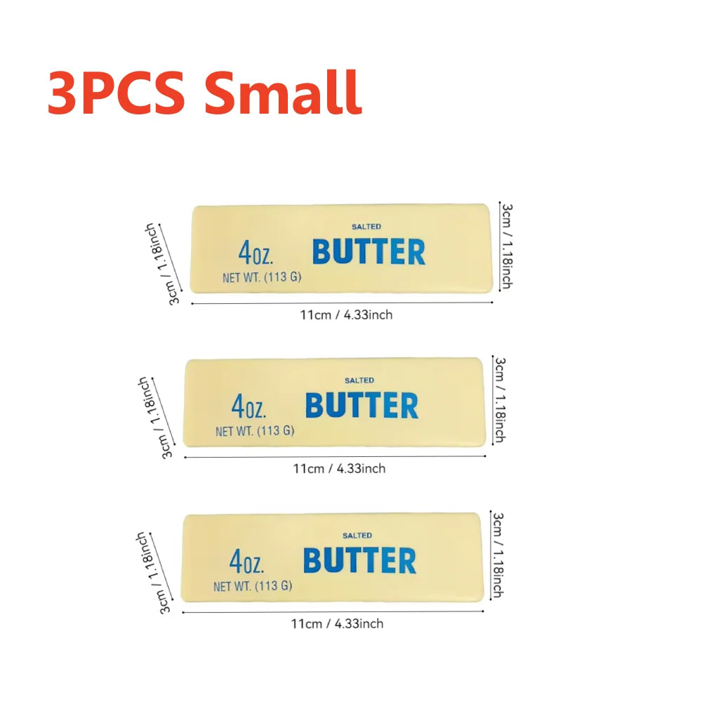 Three small salted butter sticks for fidget toys with dimensions of 3cm by 1.18inch.