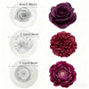 A set of silicone rosette leaves in various shades of purple and pink for cake and chocolate decorating.