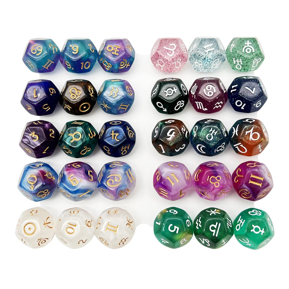 Astrology Divination Dice Set – 3 D12 Constellation Dice for Guidance and Insight