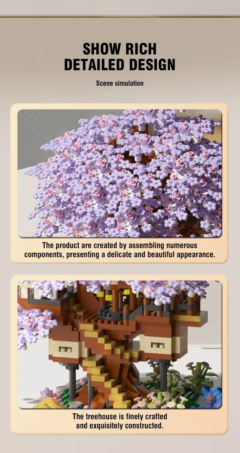 DIY Sakura Cherry Blossom Treehouse Building Kit with Warm Lights