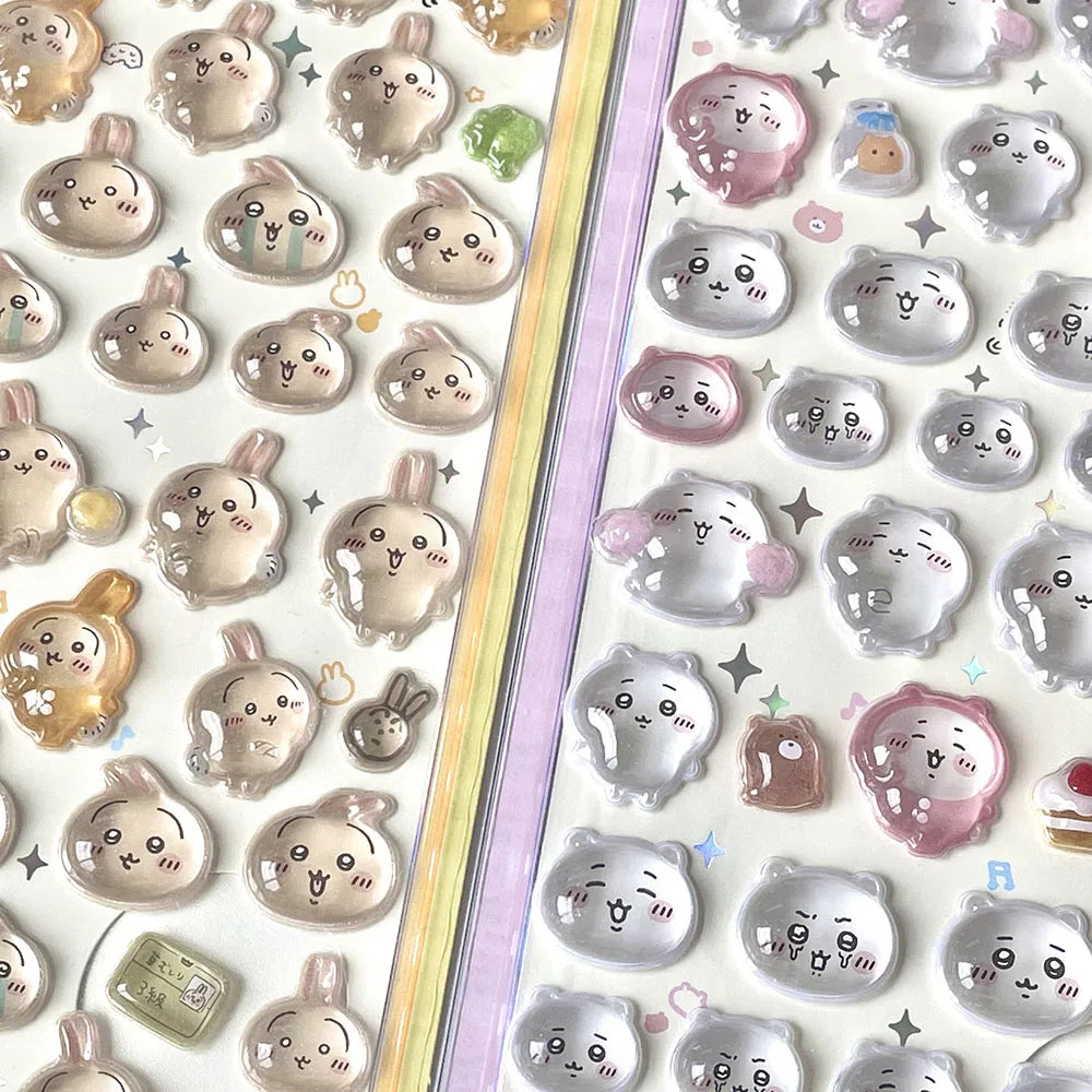 A collection of cute 3D jelly stickers featuring various animal faces and expressions for crafting