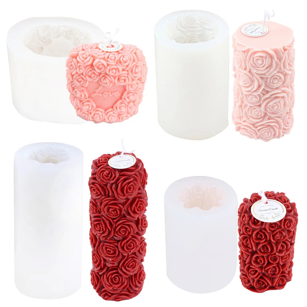 3D Rose Pillar Candle Silicone Mold for DIY Crafting