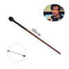 A long, slender metal magic wand with a black handle and a silver tip.