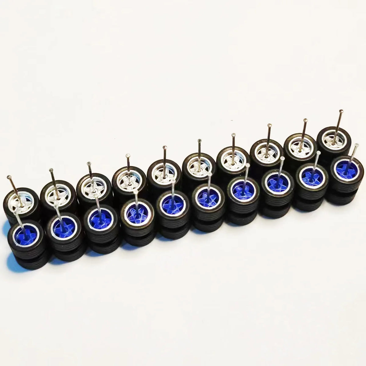 1/64 Scale Alloy Car Wheels with Rubber Tires - 10 Sets