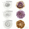 A set of reusable silicone petal molds showing various shades of purple and gold roses.