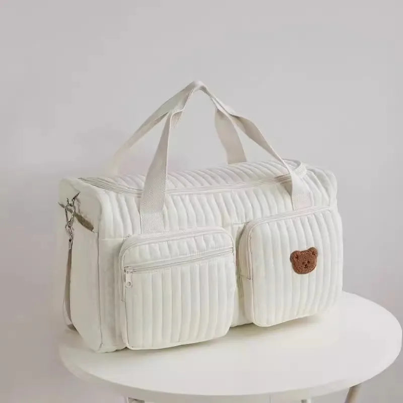 Embroidered Floral Diaper Bag with Bear Design