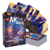 A box of the Akashic Oracle Card Deck featuring colorful illustrations and purple accents.