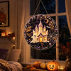 A hanging ornament kit featuring a detailed diamond painting of a castle and moon in purple and gold tones.