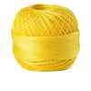 A ball of bright yellow 100% cotton crochet thread for tatting and embroidery.