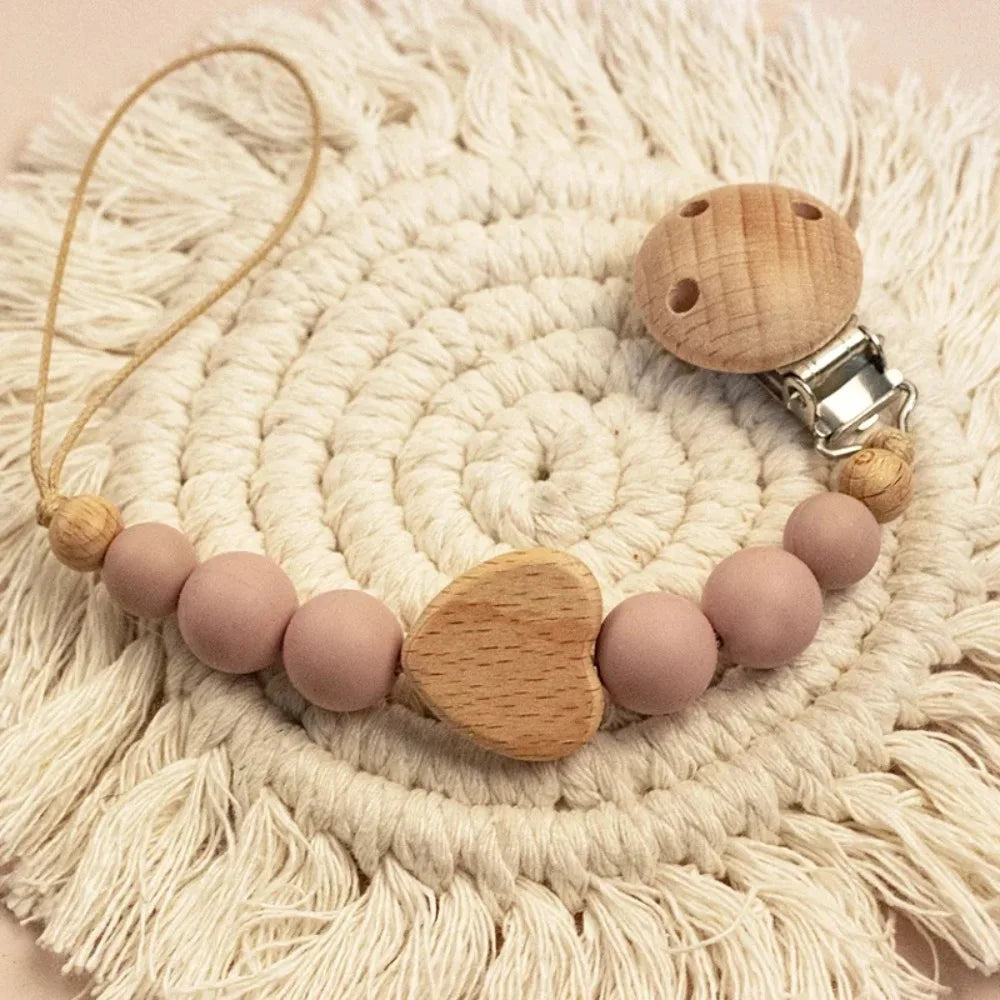 Wooden Baby Pacifier Clip with Crochet Charms