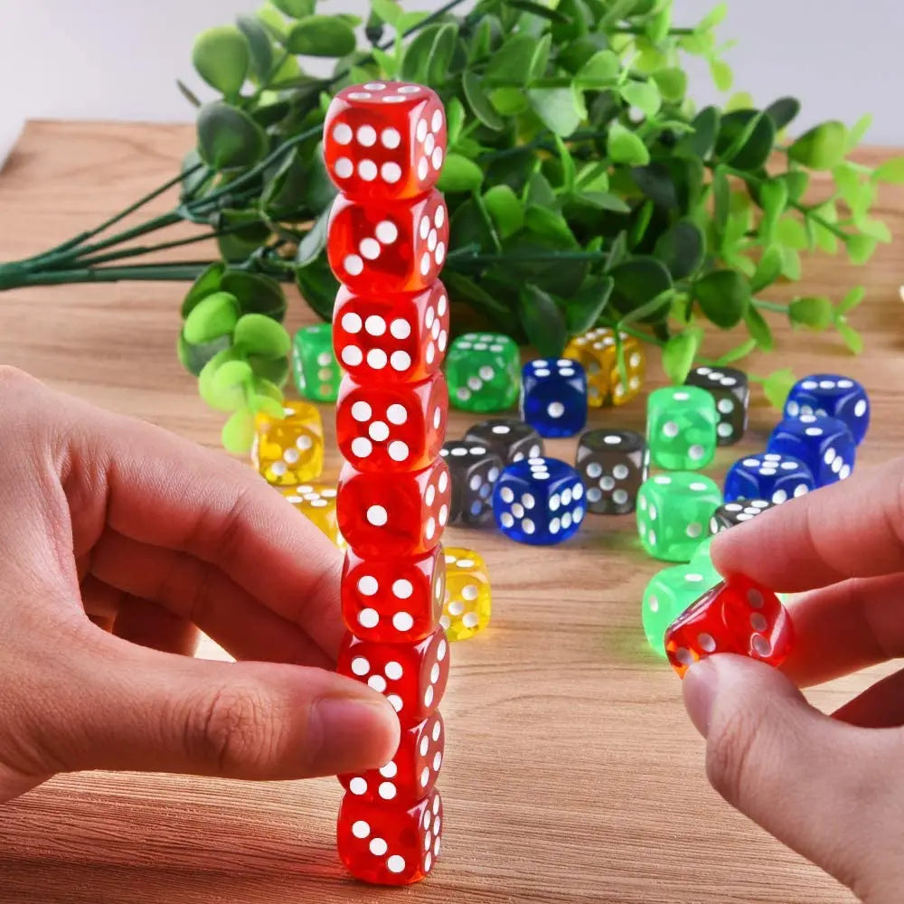 Multicolor Transparent Acrylic Dice Set – 100 Pieces