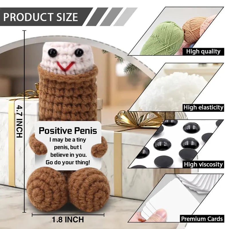 Hand-Knitted Crochet Figurine with Positive Energy Card