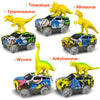 A set of dinosaur climbing cars featuring Tyrannosaurus, Allosaurus, Wyvern, and Ankylosaurus models.