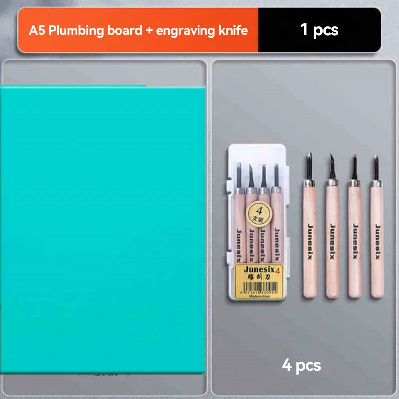 A set of A5 plumbing board and engraving knife with four Junex carving knives.