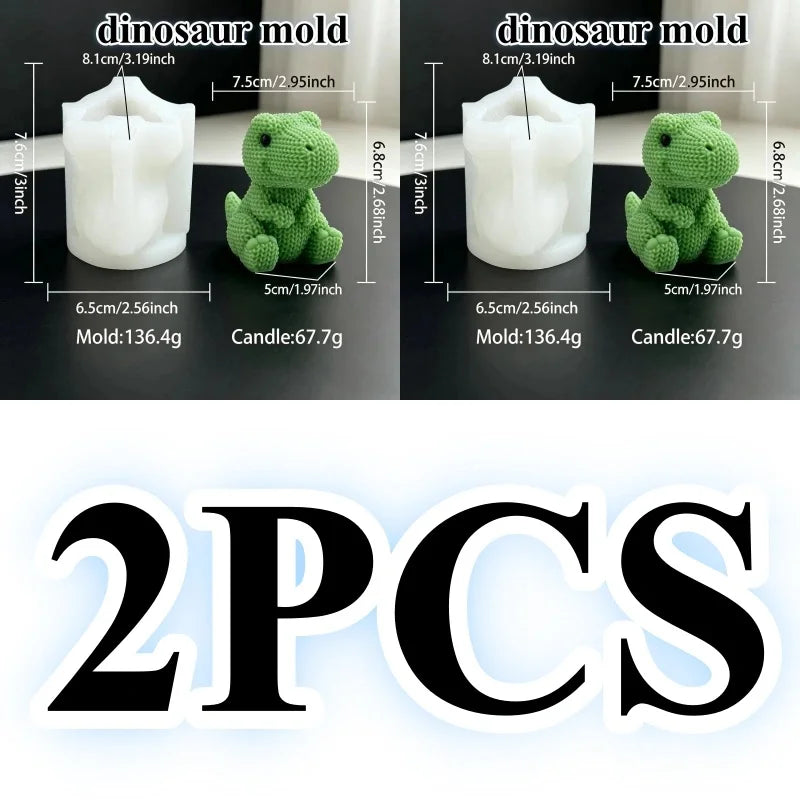 3D Knitted Dinosaur Silicone Candle Mold – Cute Sitting Dino Design for DIY Crafts