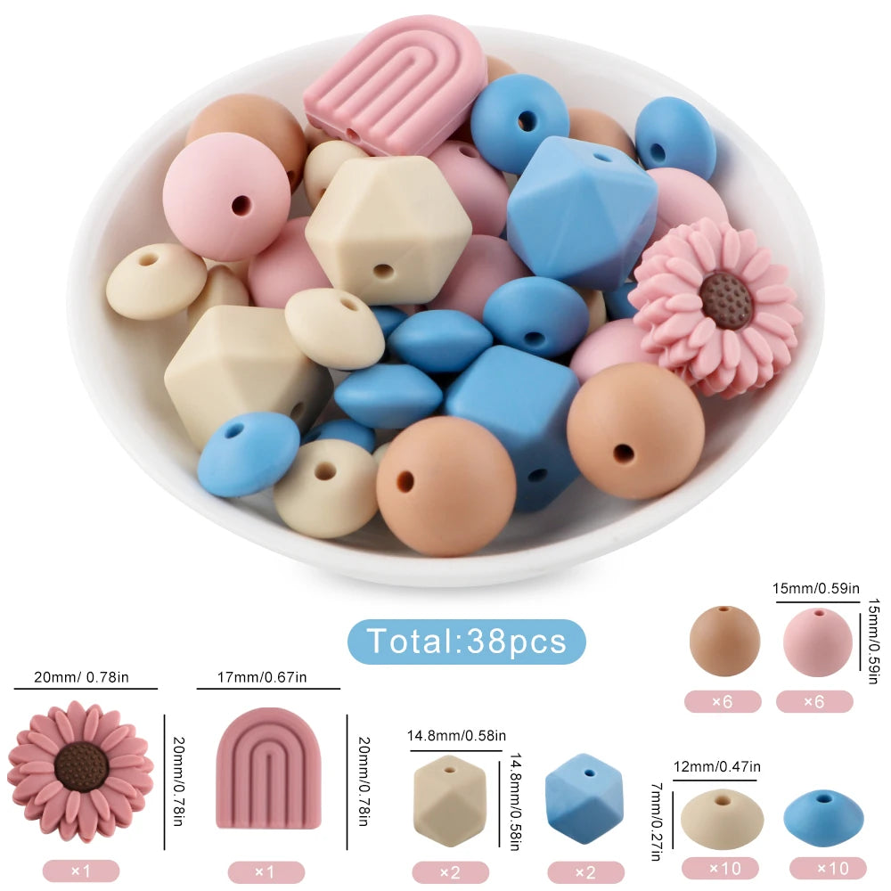 Silicone Focal Beads Set with Flower & Leaf Shapes for Jewelry Making