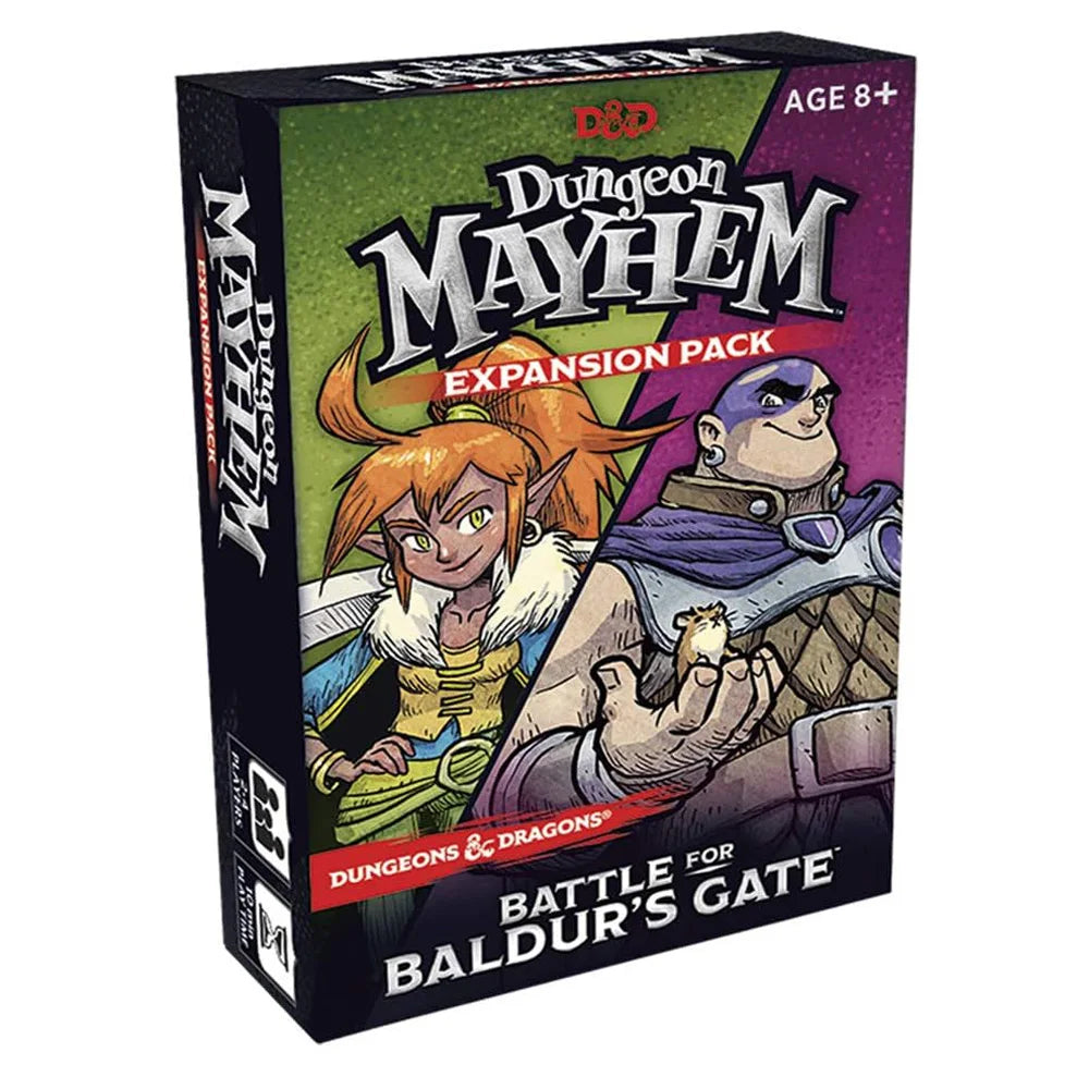 Box of Dungeons & Dragons Dungeon Mayhem Expansion Pack featuring artwork of a character and a dragon.