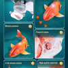 A remote control swimming shark toy is shown with features like multi-layer water resistance, mimicry posture, powerful motor