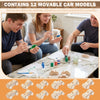 A craft set containing 12 movable wooden race cars and various materials for decoration.
