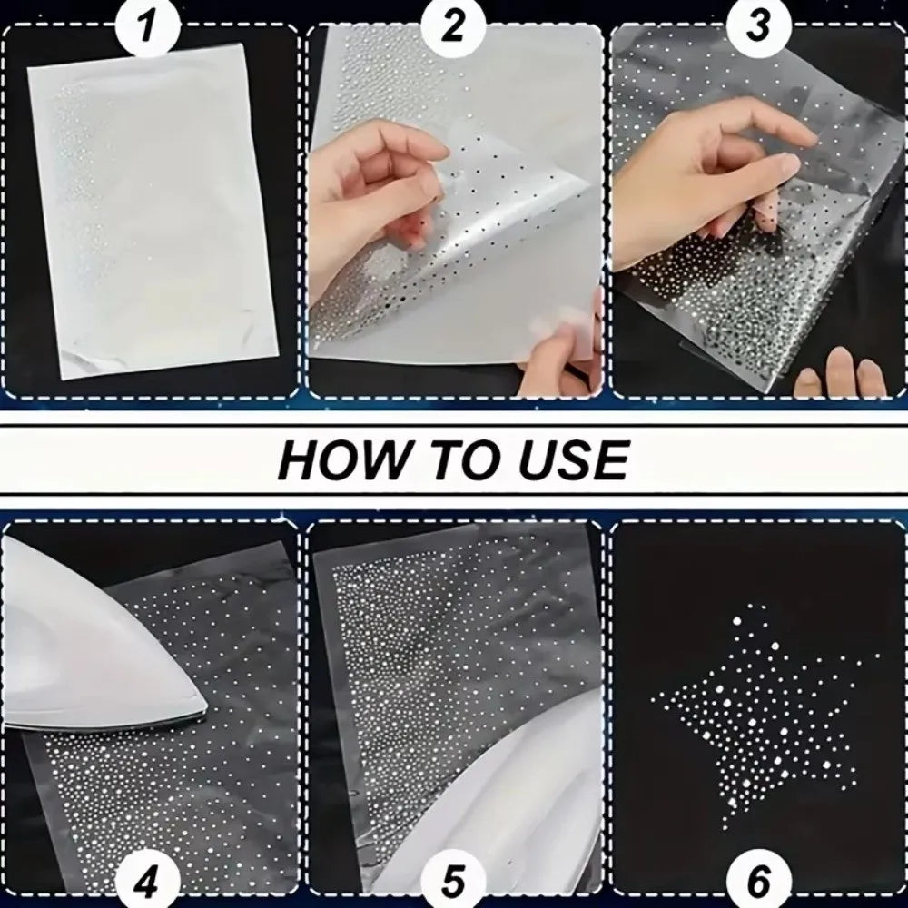 A set of five gradient polka dot rhinestone sticker sheets shown in various stages of use and application.