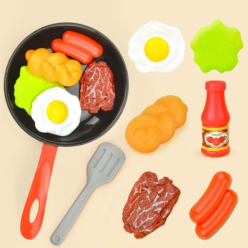 Kids Pretend Play Cooking Pan Set with Food Toys