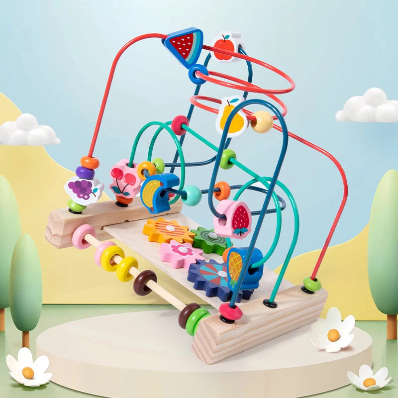 Wooden Bead Maze Roller Coaster with Abacus for Toddlers