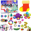 A colorful advent calendar box featuring mermaid-themed jewelry and various small gifts for a 24-day countdown.