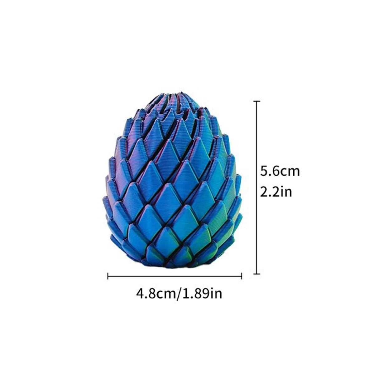 A blue, scale-like 3D printed expandable dragon egg fidget toy.