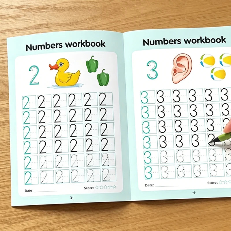 Open page of a Numbers workbook showing tracing exercises for the number 2 and 3.