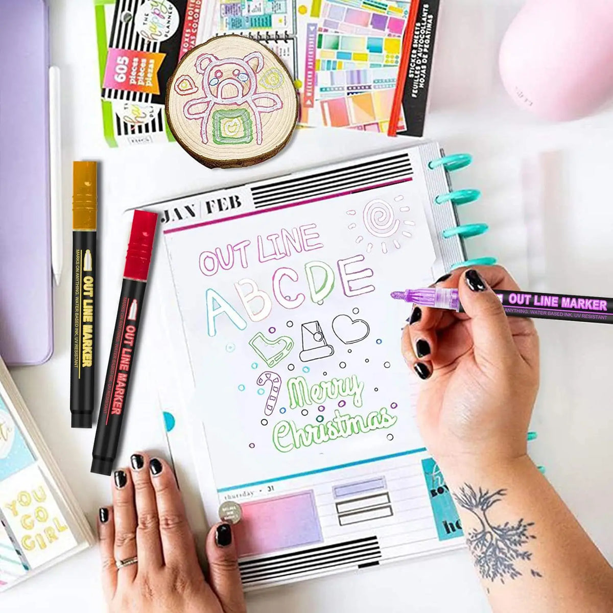 Double Line Glitter Marker Pens – Metallic Outline & Shimmer Set