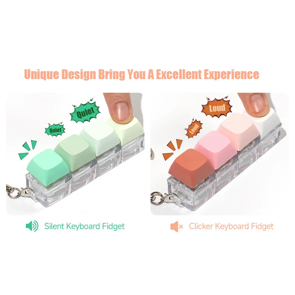 Tactile Keyboard Fidget Keychain with Silent and Click Modes