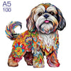 A detailed, colorful illustration of a puppy dog head and body design for a jigsaw puzzle.