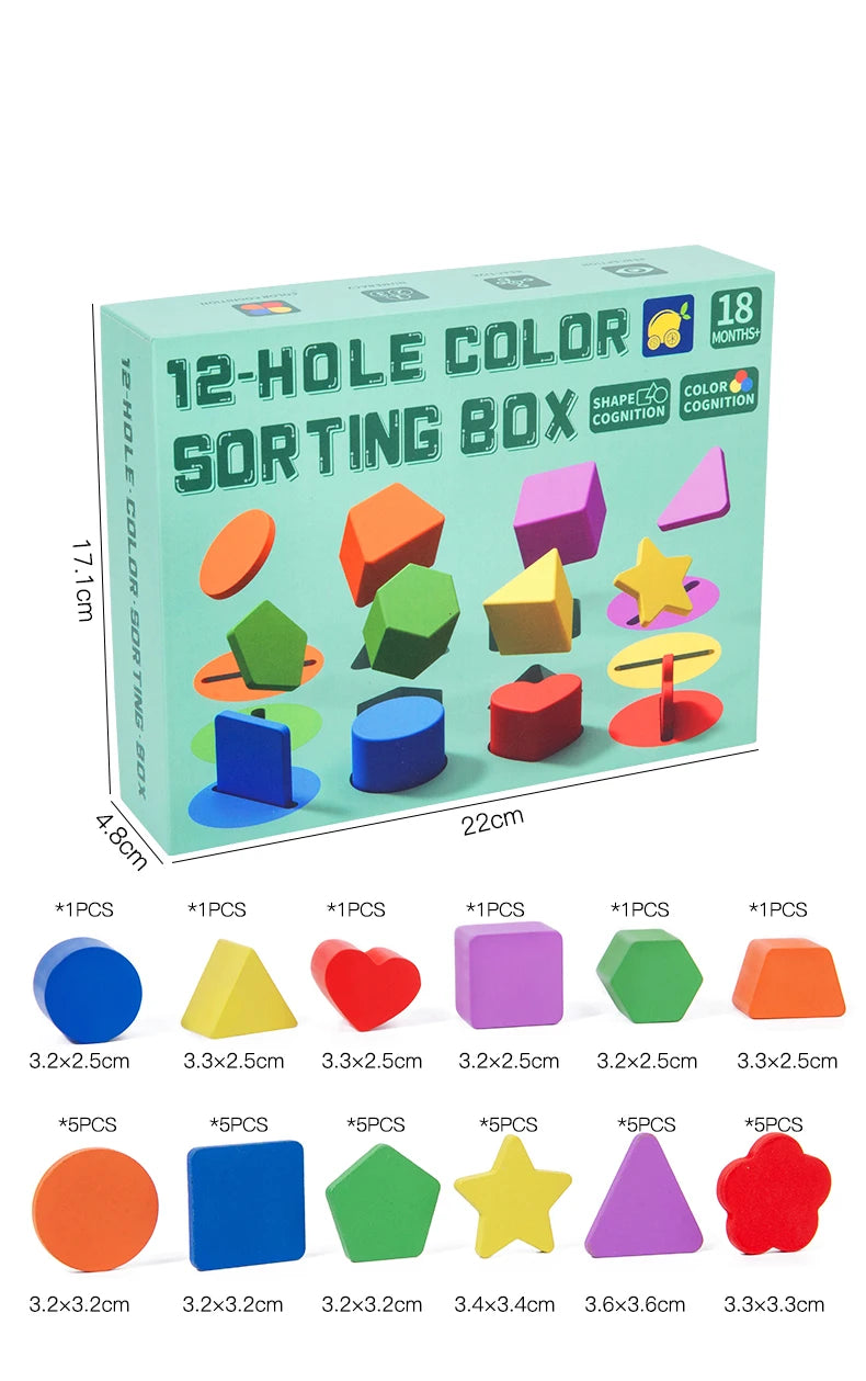 Wooden Color and Shape Sorting Box for Early Learning