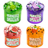 Three jars of slime kits featuring green leaf, grape, and watermelon scents.