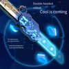 A close-up of a double-headed LED light-up sword toy with blue glowing effects and a futuristic design.