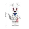 Mini building block figures of Bonnie and friends from Five Nights at Freddy's featuring white rabbit characters with red eye
