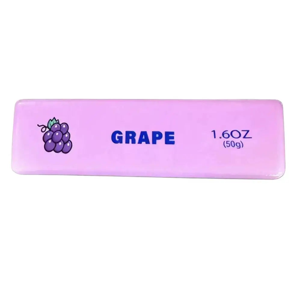 A purple squishy butter stick fidget toy labeled Grape with a 1.6oz (50g) quantity.