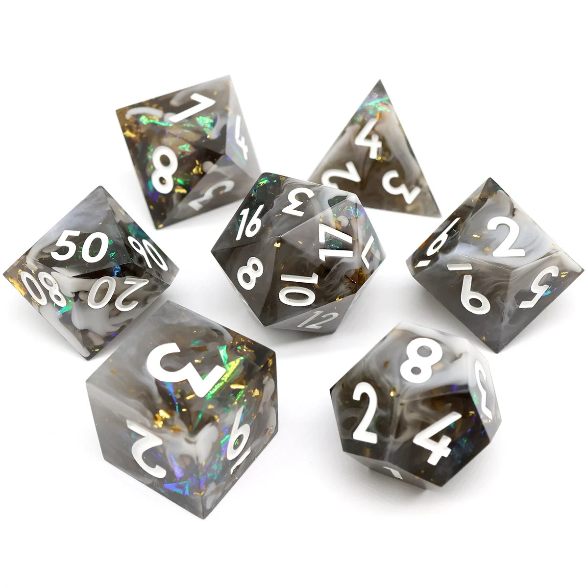 Handmade Resin Polyhedral Dice Set with Sharp Edges