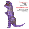 Purple inflatable T-Rex costume for adults shown in a standing pose.