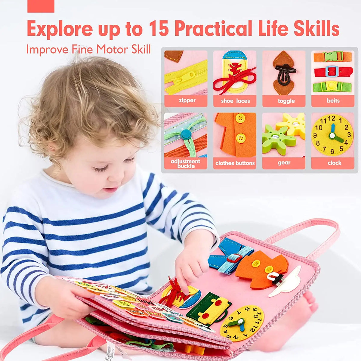Montessori Busy Board for Toddlers – Sensory Learning & Fine Motor Skills Activity Board
