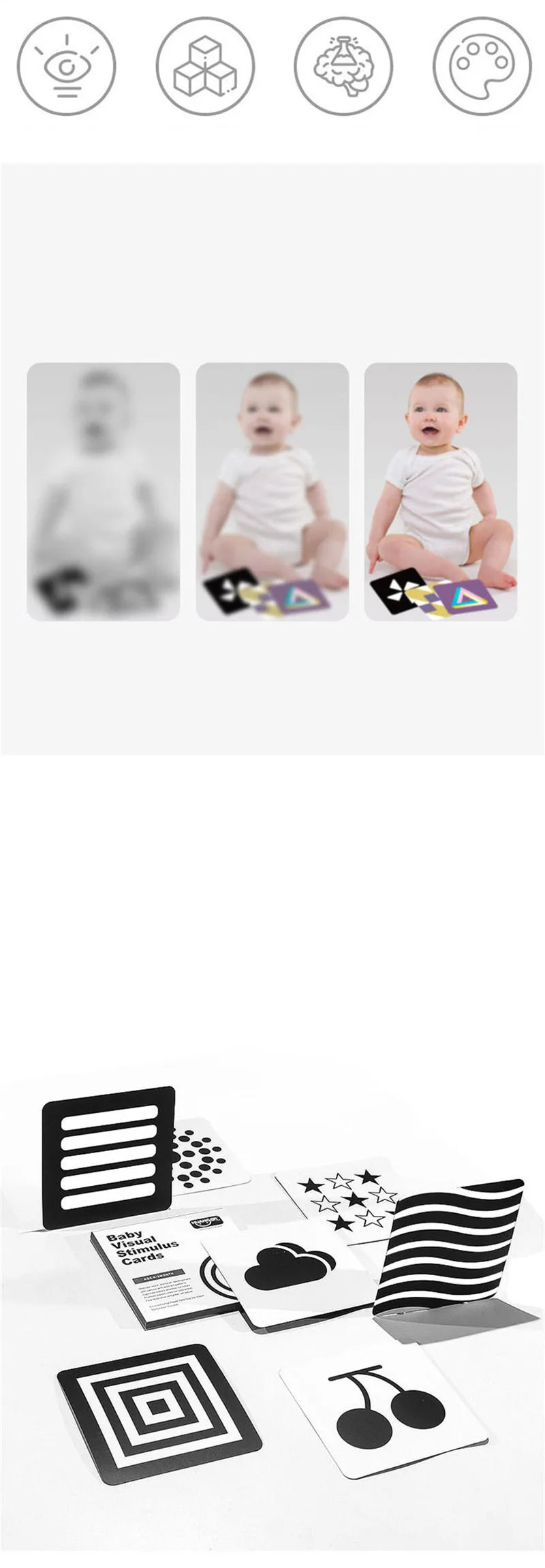 High Contrast Black and White Flash Cards for Baby Visual Development