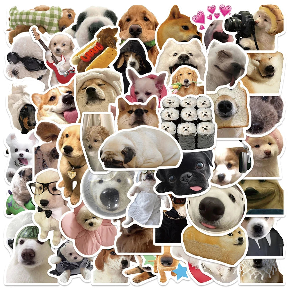A collection of funny animal meme stickers featuring various dog breeds and animals.