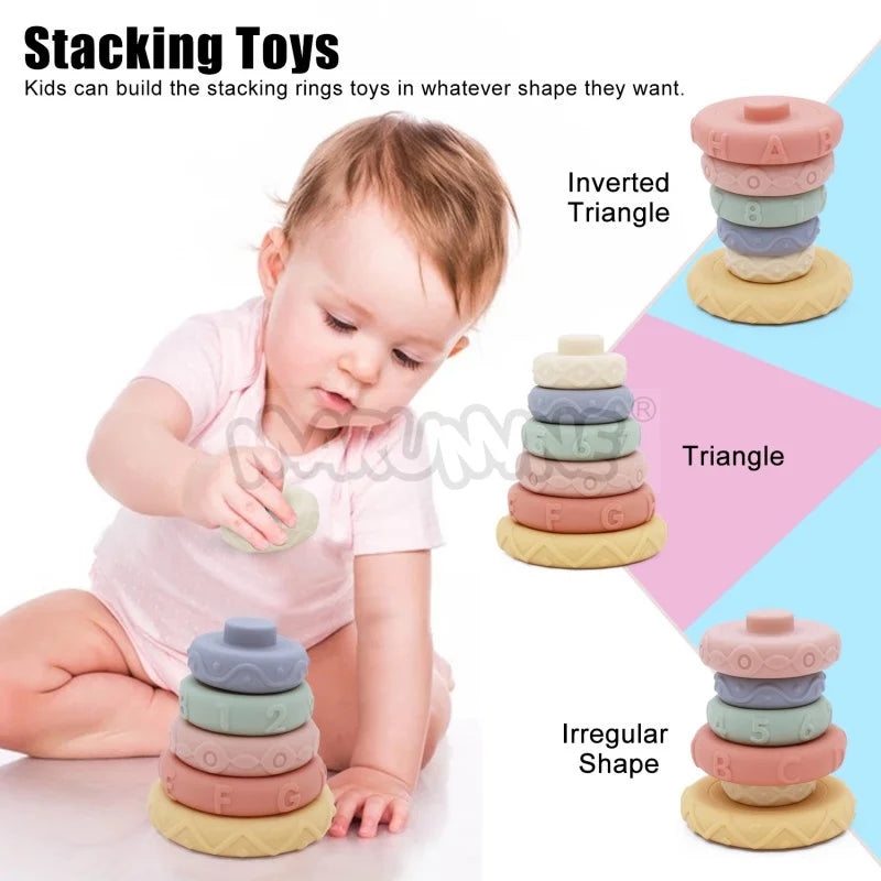 Soft Silicone Stacking Rings for Toddlers – Montessori Sensory Teether Toy Set