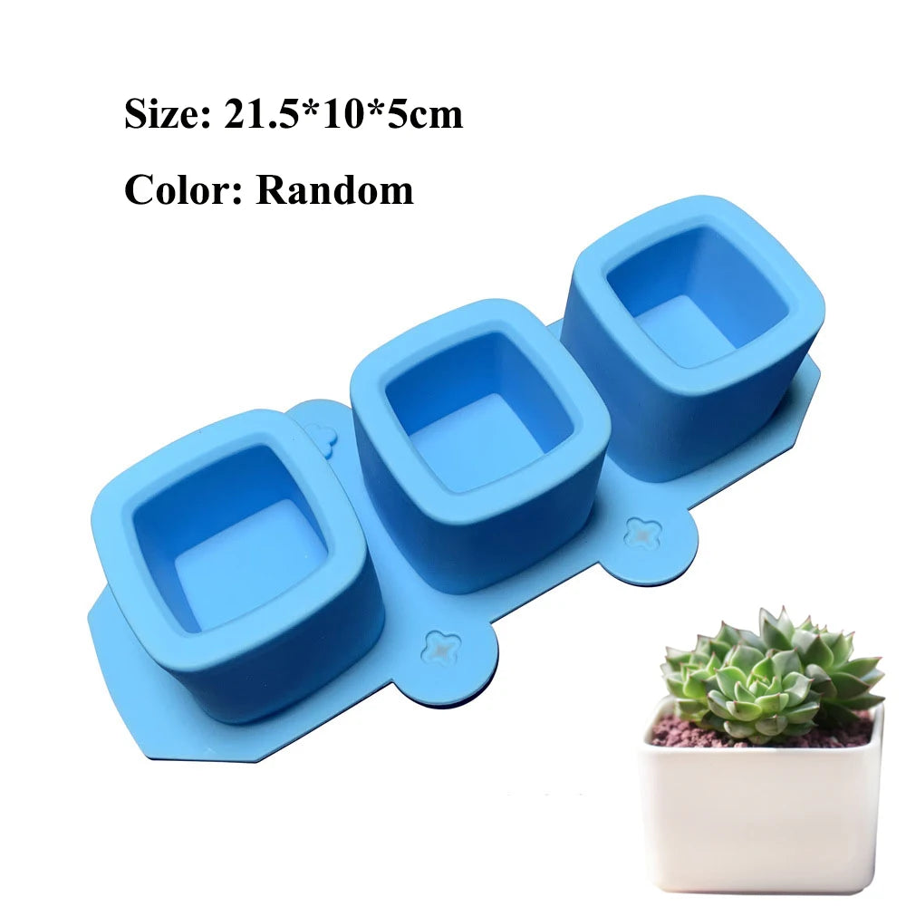 A set of flexible silicone molds for making vases and planters, featuring blue silicone cups.